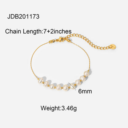 Simple Geometric Pearl Stainless Steel Jewelry Gold Chain Bracelet