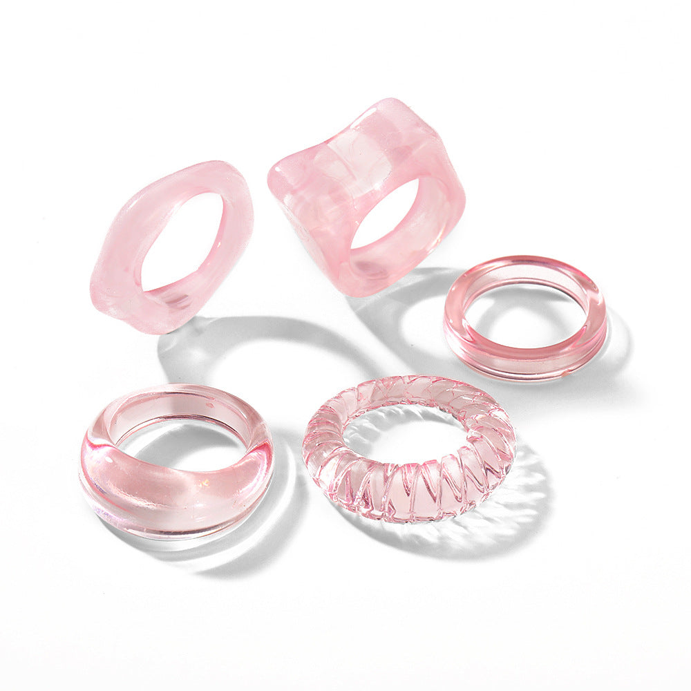 Wholesale Joint Ring Set 5-piece Creative Simple Resin Transparent Ring