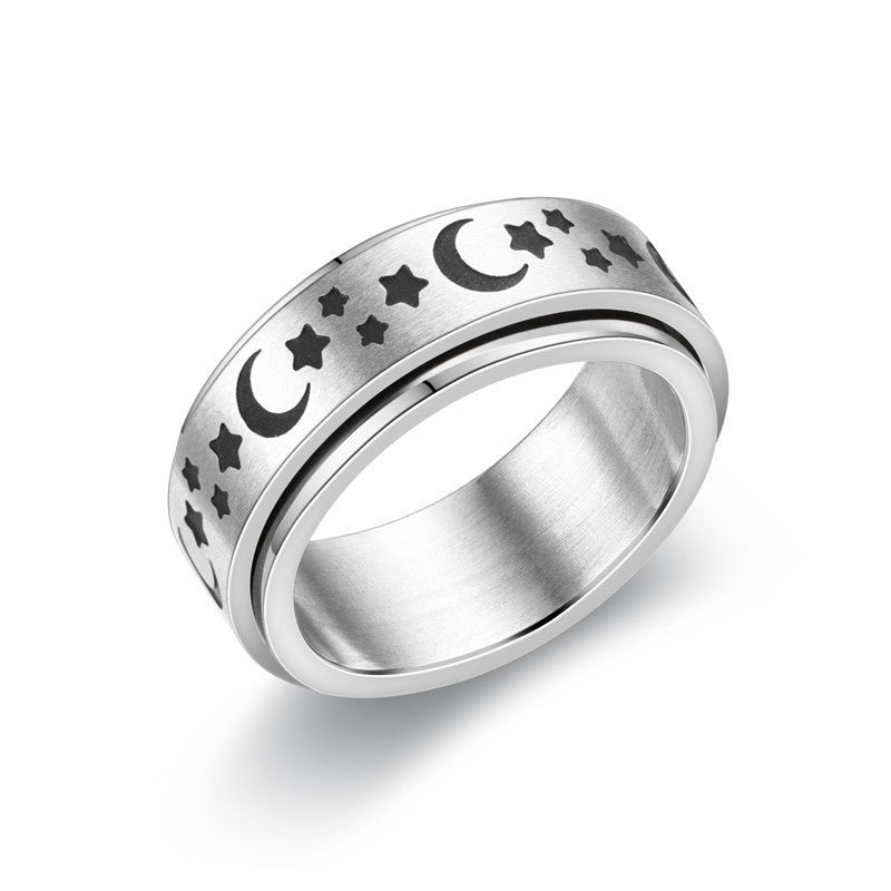 Fashion Turning Ring Star Moon Small Flower Titanium Steel Couple Ring