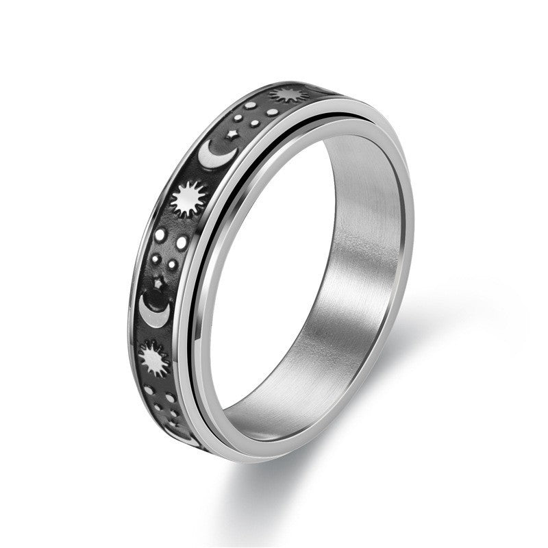 Fashion Turning Ring Star Moon Small Flower Titanium Steel Couple Ring