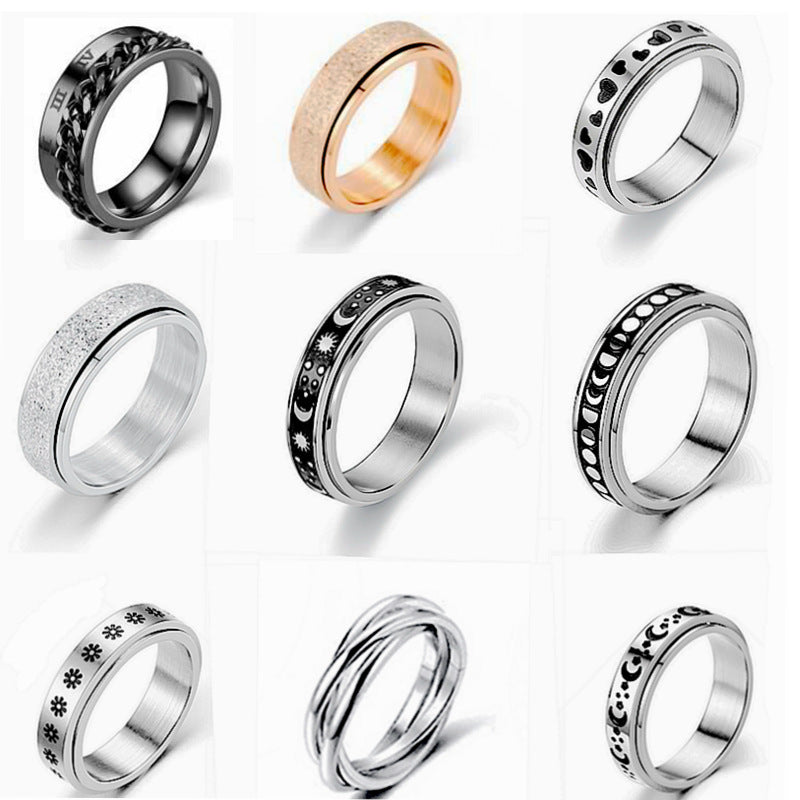 Fashion Turning Ring Star Moon Small Flower Titanium Steel Couple Ring