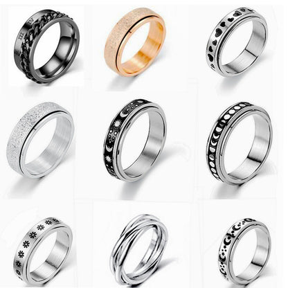 Fashion Turning Ring Star Moon Small Flower Titanium Steel Couple Ring