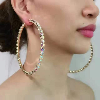 Fashion Big Circle Inlaid Color Rhinestone Hoop Earrings Wholesale