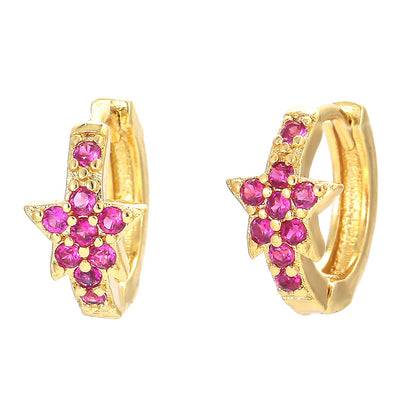 European And American Fashion Geometric Pentagram Copper Zircon Earrings