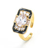 Korean Style Square Color Oil Drop Copper Ring Geometric Micro-set Zircon Opening Adjustable Ring