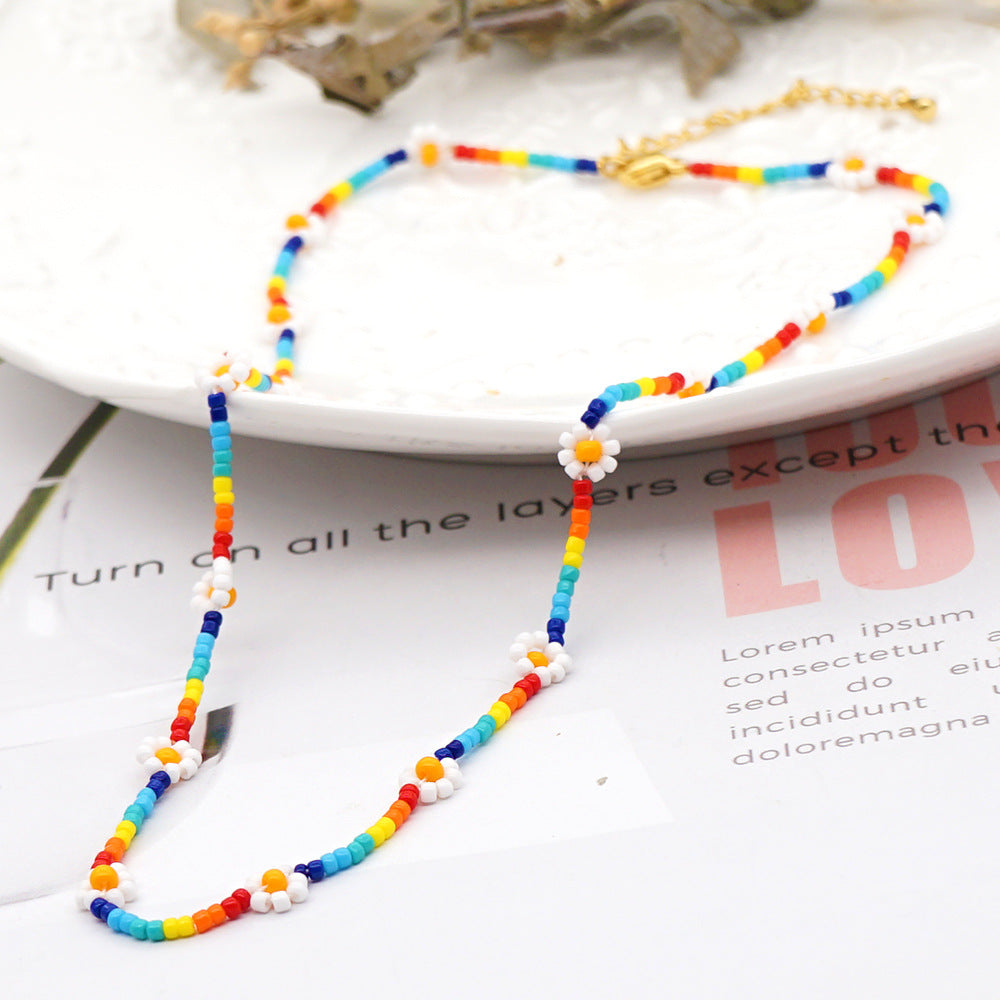 Fashion Miyuki Beads Rainbow Daisy Bracelet Necklace Jewelry Set