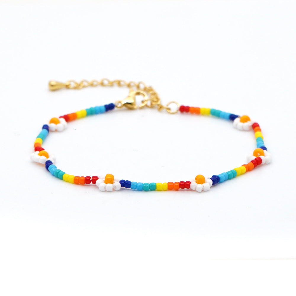 Fashion Miyuki Beads Rainbow Daisy Bracelet Necklace Jewelry Set