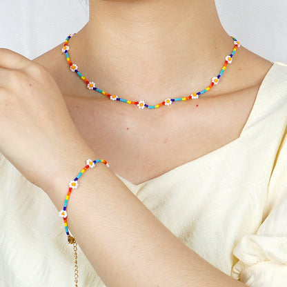 Fashion Miyuki Beads Rainbow Daisy Bracelet Necklace Jewelry Set