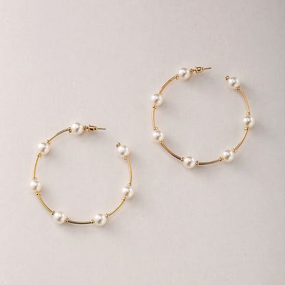 Fashion Large Circle Creative Retro Simple Inlaid Pearl Earrings Jewelry