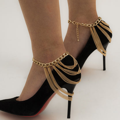 Fashion Multi-layer Tassel Geometric Metal Chain Anklet