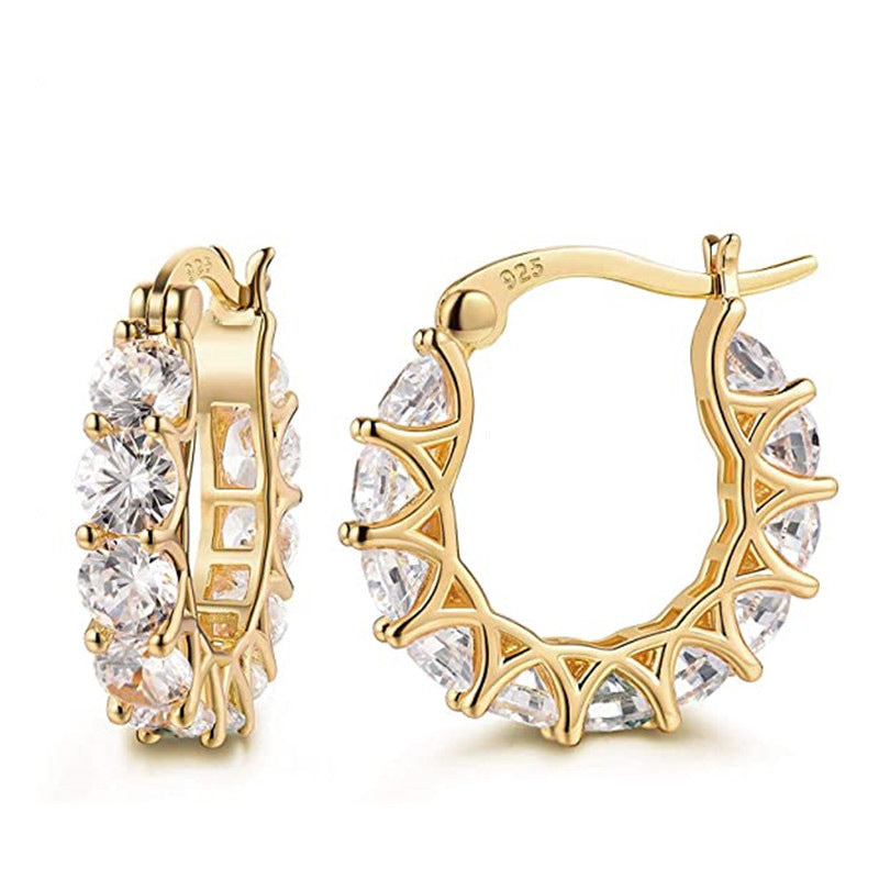 Fashion Full Inlaid Zircon Copper Lace Earrings U-shaped Earrings