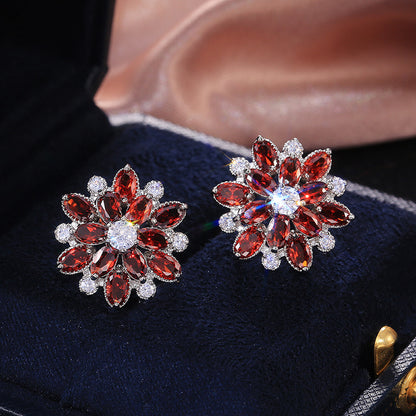 Fashion Sunflower Double Zircon Earrings Copper Earrings Accessories