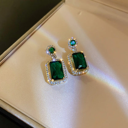 Fashion Zircon Emerald Crystal Geometric Alloy Earrings Necklace