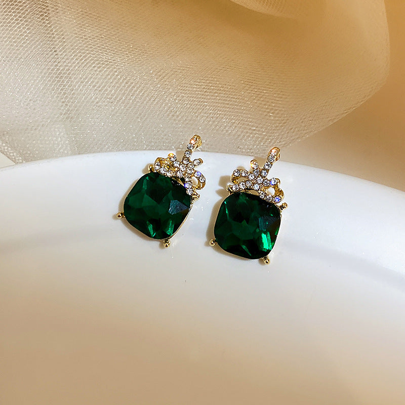 Bow Knot Diamond Alloy Artificial Gemstones Earrings