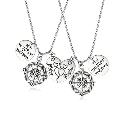 Fashion Necklace Love Stitching Alloy Compass Drop Oil Pendant Necklace