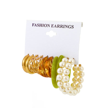 New Butterfly Pearl Earrings Set Female Exaggerated Metal Geometric Earrings