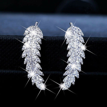 Fashion Inlaid Zircon Leaf Shaped Copper Earrings Wholesale