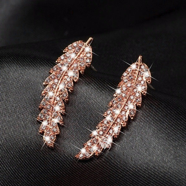 Fashion Inlaid Zircon Leaf Shaped Copper Earrings Wholesale