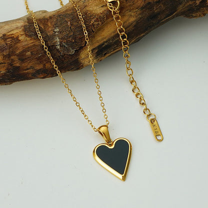 Heart Shaped Enamel Fashion Retro Pendant Simple Titanium Steel Clavicle Necklace