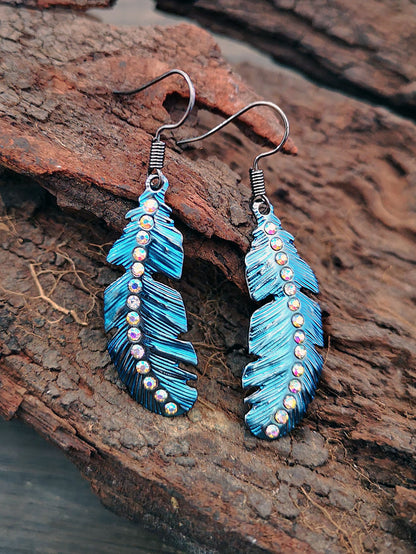 Retro Seven-Color Feather Earrings Bohemian Style Colored Diamond Earrings