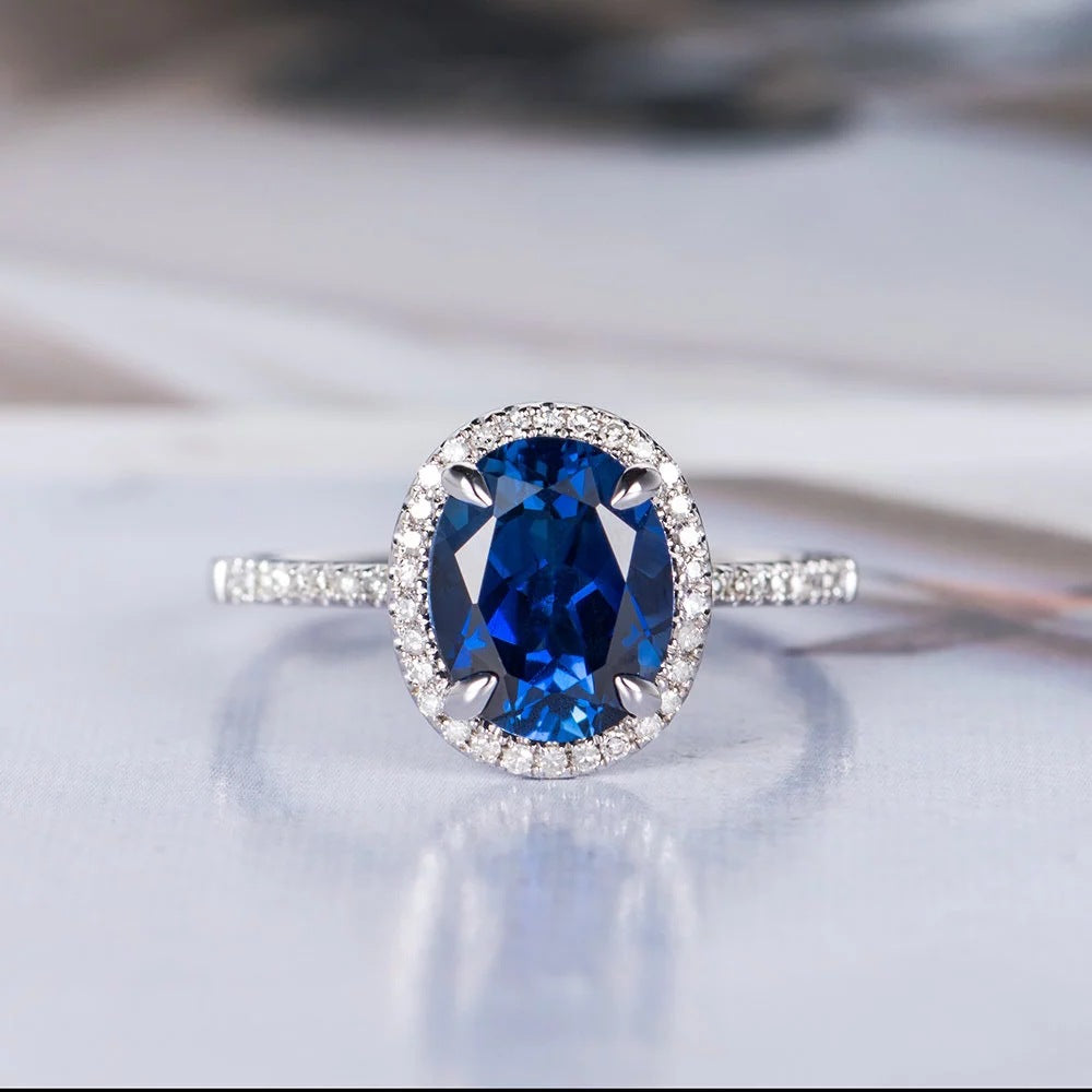 New Accessories Royal Blue Round Multi-Diamond Ladies Zircon Copper Ring Wholesale