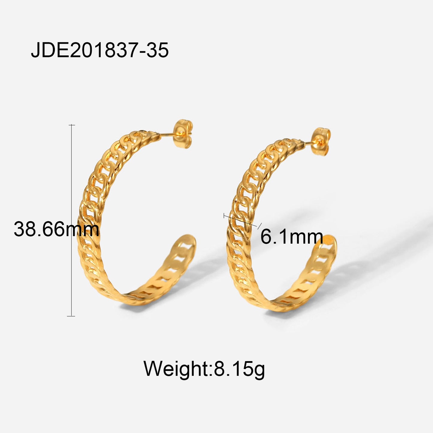 Fashion 18k Gold-plated Stainless Steel Hoop Chain C-shaped Earrings