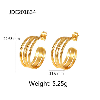 Fashion 18k Gold-plated Stainless Steel Hoop Chain C-shaped Earrings