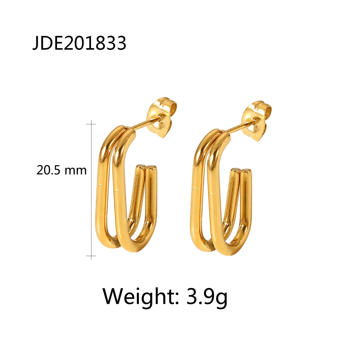 Fashion 18k Gold-plated Stainless Steel Hoop Chain C-shaped Earrings