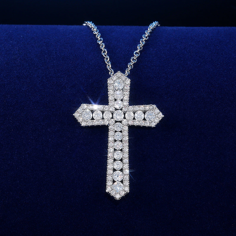 Copper Full Inlaid Zircon Fashion Cross Pendant Necklace Wholesale