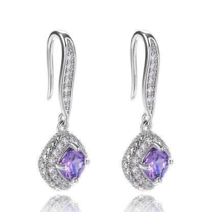 Fashion Square Inlaid Zircon Copper Drop Earrings Wholesale