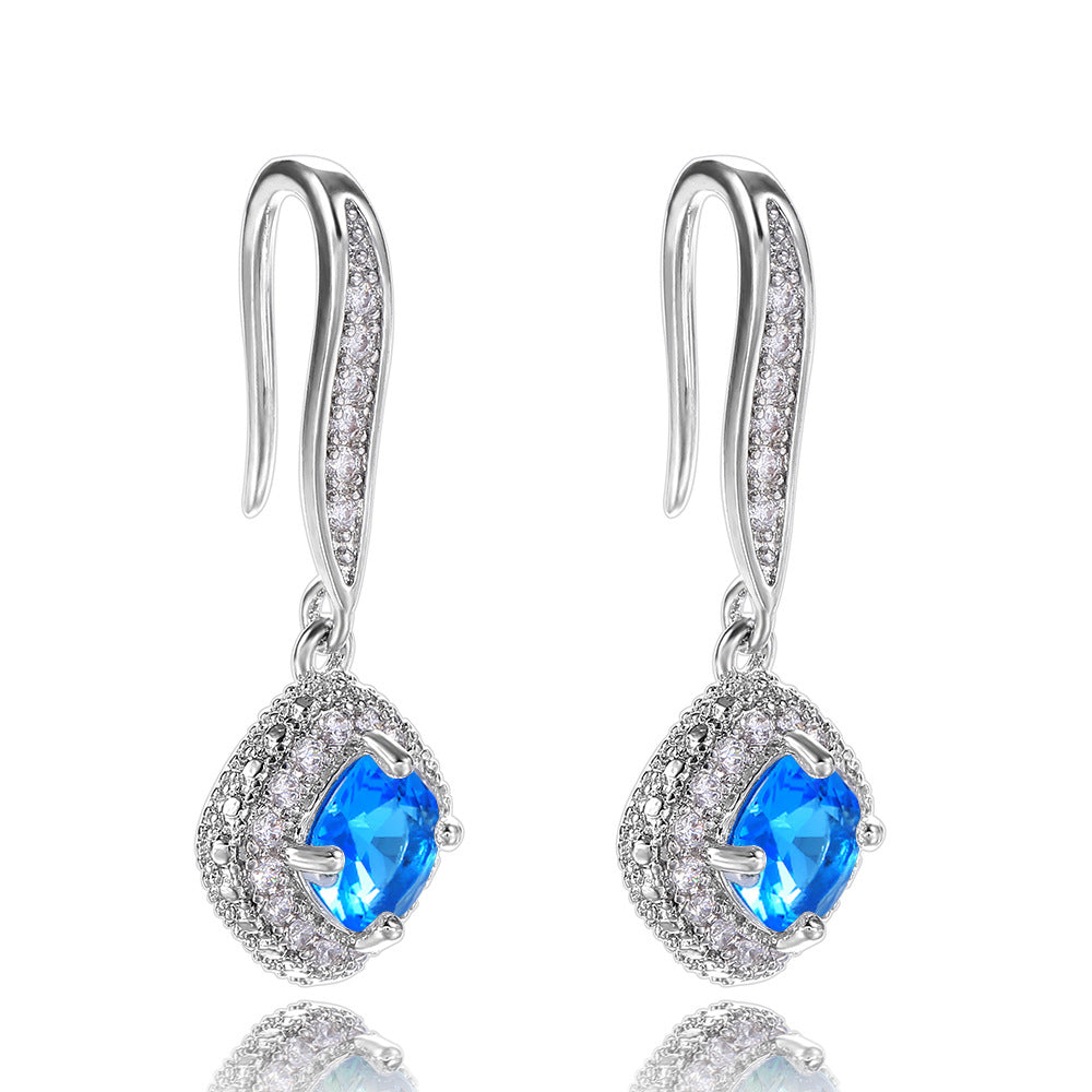 Fashion Square Inlaid Zircon Copper Drop Earrings Wholesale