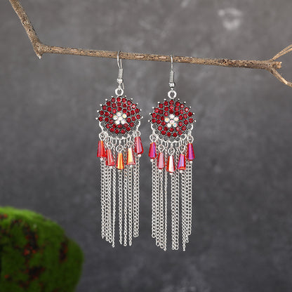 1 Pair Retro Tassel Alloy Plating Inlay Artificial Gemstones Women's Chandelier Earrings