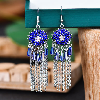 1 Pair Retro Tassel Alloy Plating Inlay Artificial Gemstones Women's Chandelier Earrings