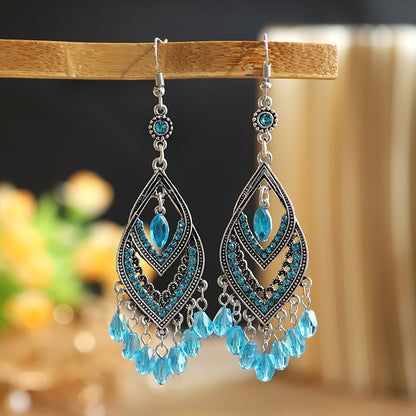 1 Pair Ethnic Style Water Droplets Alloy Tassel Plating Inlay Artificial Diamond Women's Drop Earrings