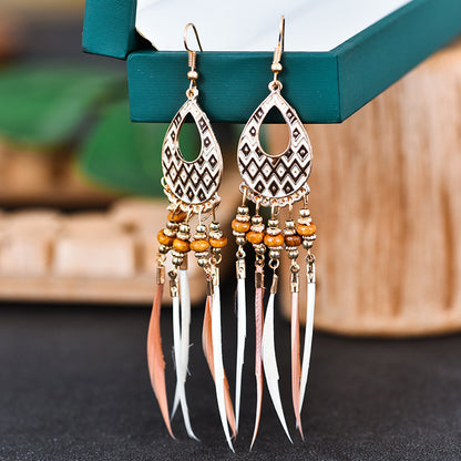 Creative Feather Earrings Bohemian Ethnic Tassel Stud Earrings