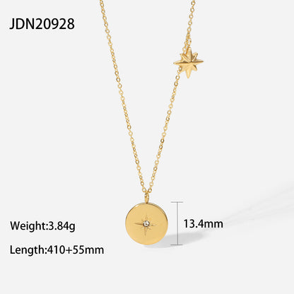 Fashion 18k Gold-plated Stainless Steel Eight-pointed Star Zircon Pendant Necklace Female