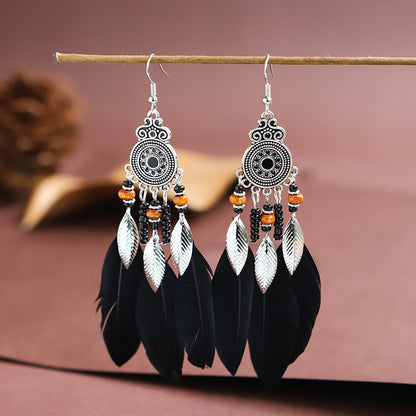 Bohemian Creative Disc Painting Oil Long Tassel Earrings Wholesale