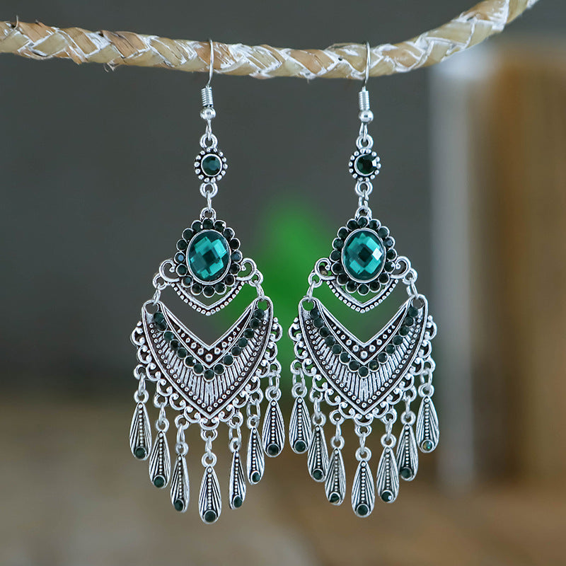 1 Pair Ethnic Style Geometric Metal Plating Rhinestones Women's Drop Earrings