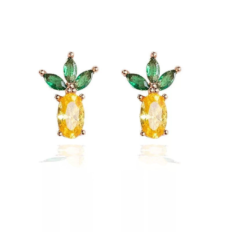 Fruit Vegetable Stud 18k Real Gold Color Zirconium Copper Earrings