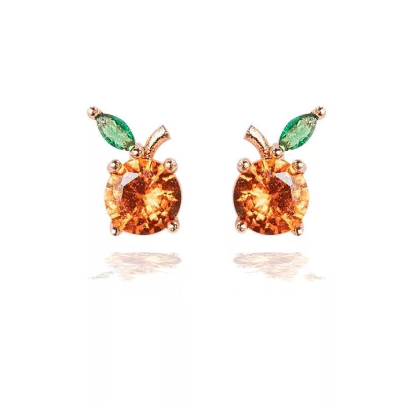 Fruit Vegetable Stud 18k Real Gold Color Zirconium Copper Earrings
