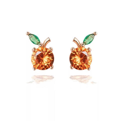 Fruit Vegetable Stud 18k Real Gold Color Zirconium Copper Earrings