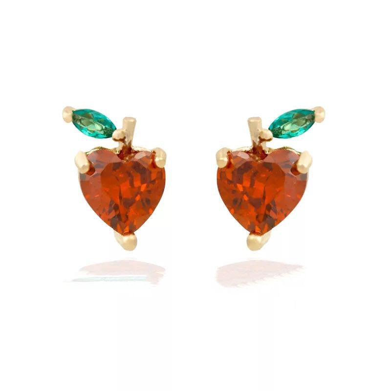 Fruit Vegetable Stud 18k Real Gold Color Zirconium Copper Earrings