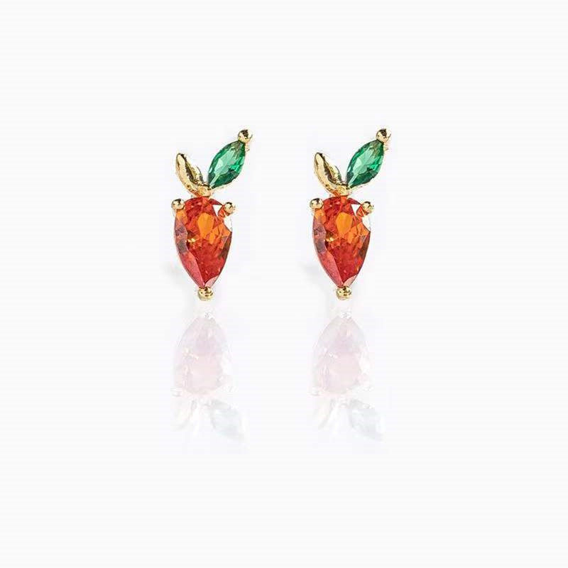 Fruit Vegetable Stud 18k Real Gold Color Zirconium Copper Earrings