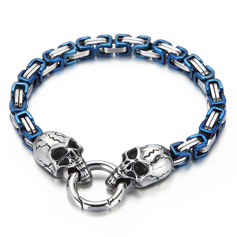 New Hip-hop Pattern Chain Skull Head Titanium Steel Hollow Thick Bracelet