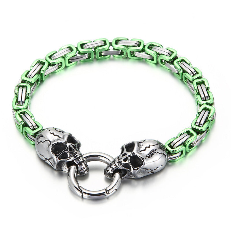 New Hip-hop Pattern Chain Skull Head Titanium Steel Hollow Thick Bracelet