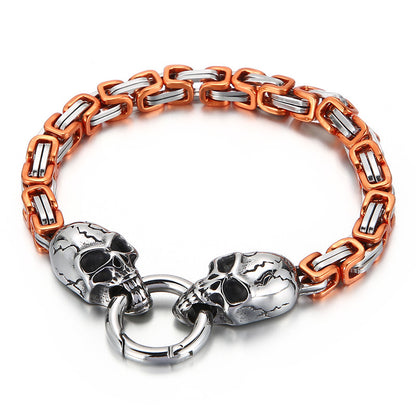 New Hip-hop Pattern Chain Skull Head Titanium Steel Hollow Thick Bracelet