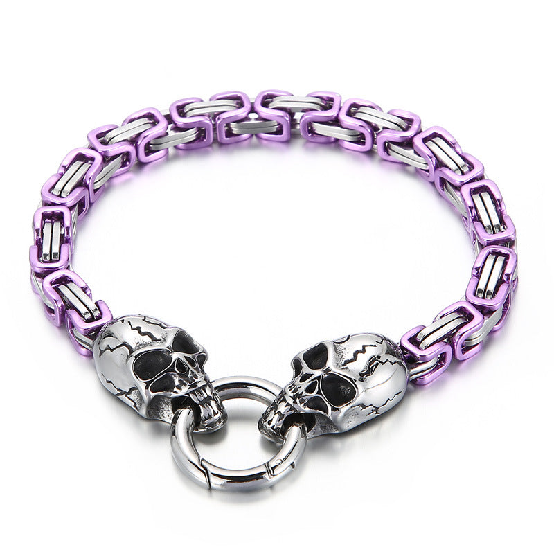 New Hip-hop Pattern Chain Skull Head Titanium Steel Hollow Thick Bracelet