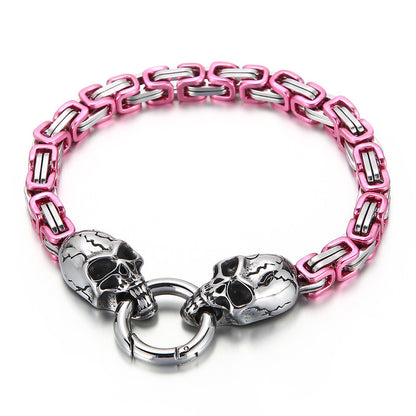 New Hip-hop Pattern Chain Skull Head Titanium Steel Hollow Thick Bracelet