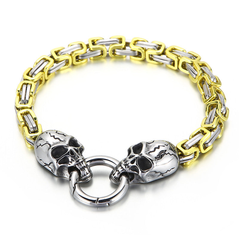 New Hip-hop Pattern Chain Skull Head Titanium Steel Hollow Thick Bracelet