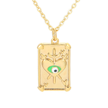 Korean Drop Oil Color Eye Geometric Palm Love Eye Pattern Copper Collarbone Chain